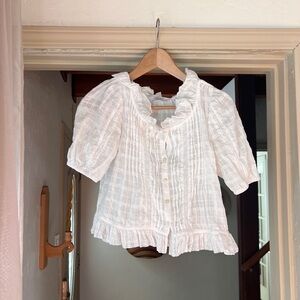 & Other Stories White Puff Sleeve Cropped Prairie Blouse US size 4